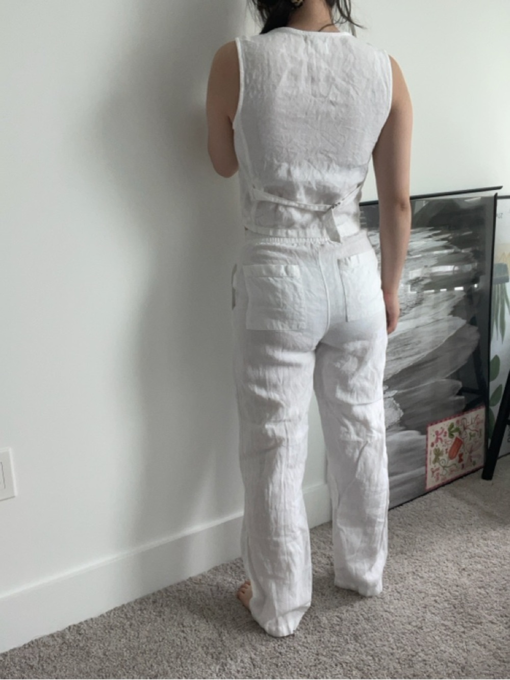 Women’s White Linen Blend Vest and High-Rise Pants Set Size Small - Picture 2 of 16